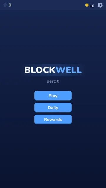 Blockwell main menu with daily streak and rewards